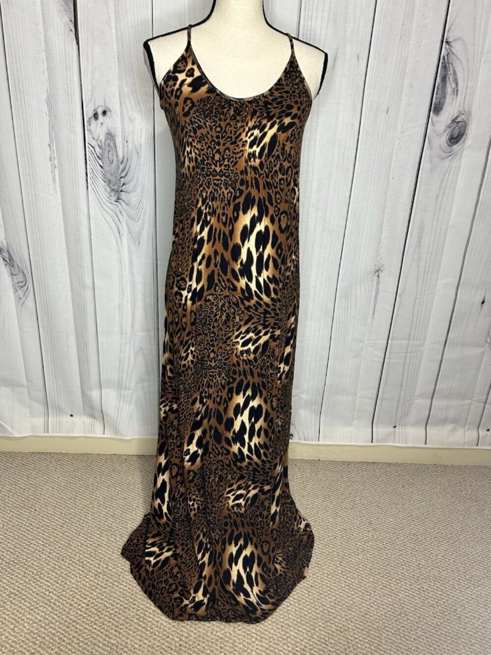 12PM By Mon Ami Maxi Dress Womens Sz S Spaghetti Strap Animal Print Knit